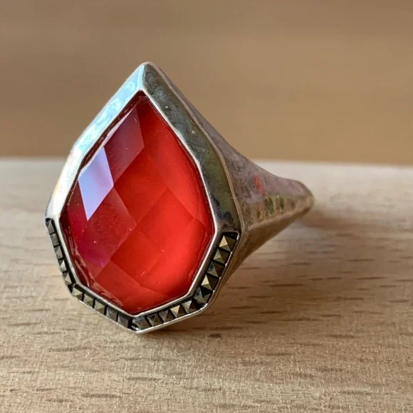 JUDITH JACK CORAL TRIPLET MARCASITE RING 925 STERLING SILVER STATEMENT OVERSIZED